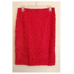 CH Carolina Herrera Red Lace Embroidered Skirt